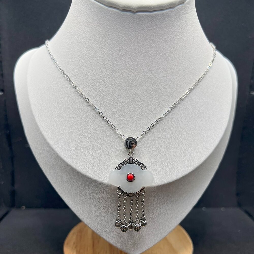 White Jade Asian Style Chain Necklace